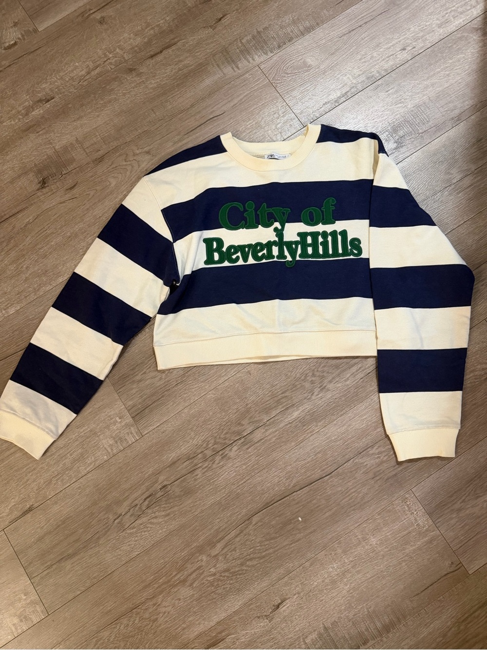 Zara Navy and Cream Striped 'City of Beverly Hills' Sweatshirt